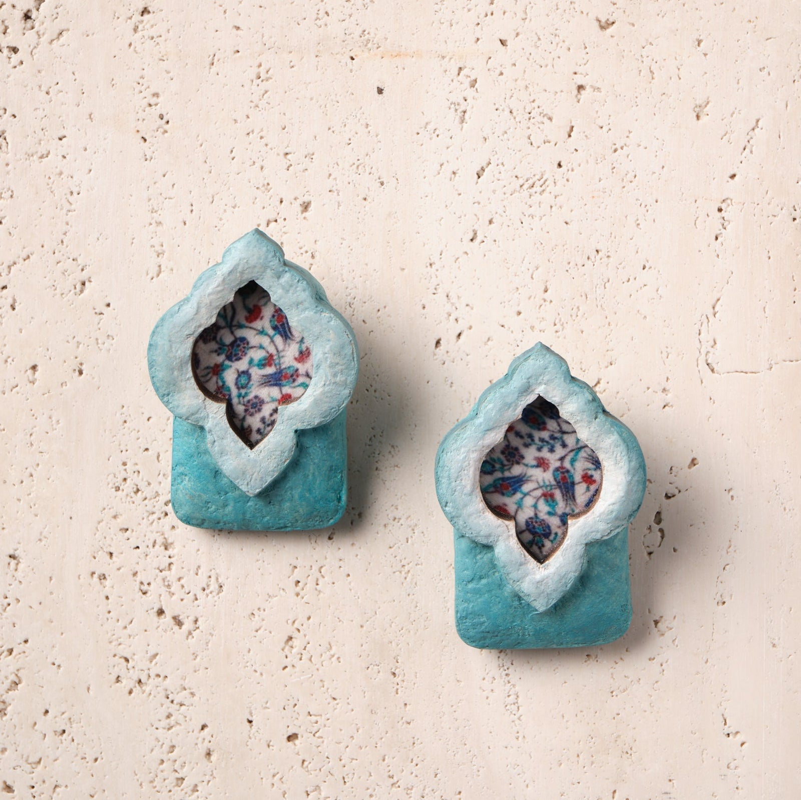 Paper Mache Earrings Turquoise Blue