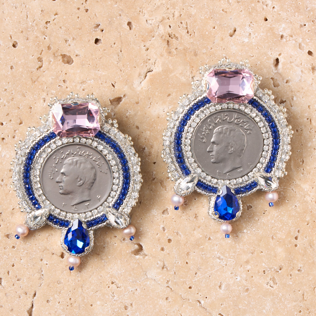 Pahlavi Coin Medallion Earrings