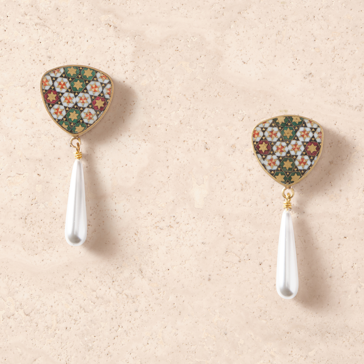 Khatam Knob Pearl Earrings - 2