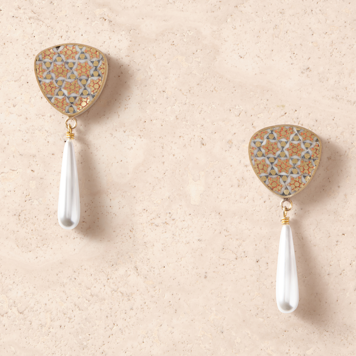 Khatam Knob Pearl Earrings - 2
