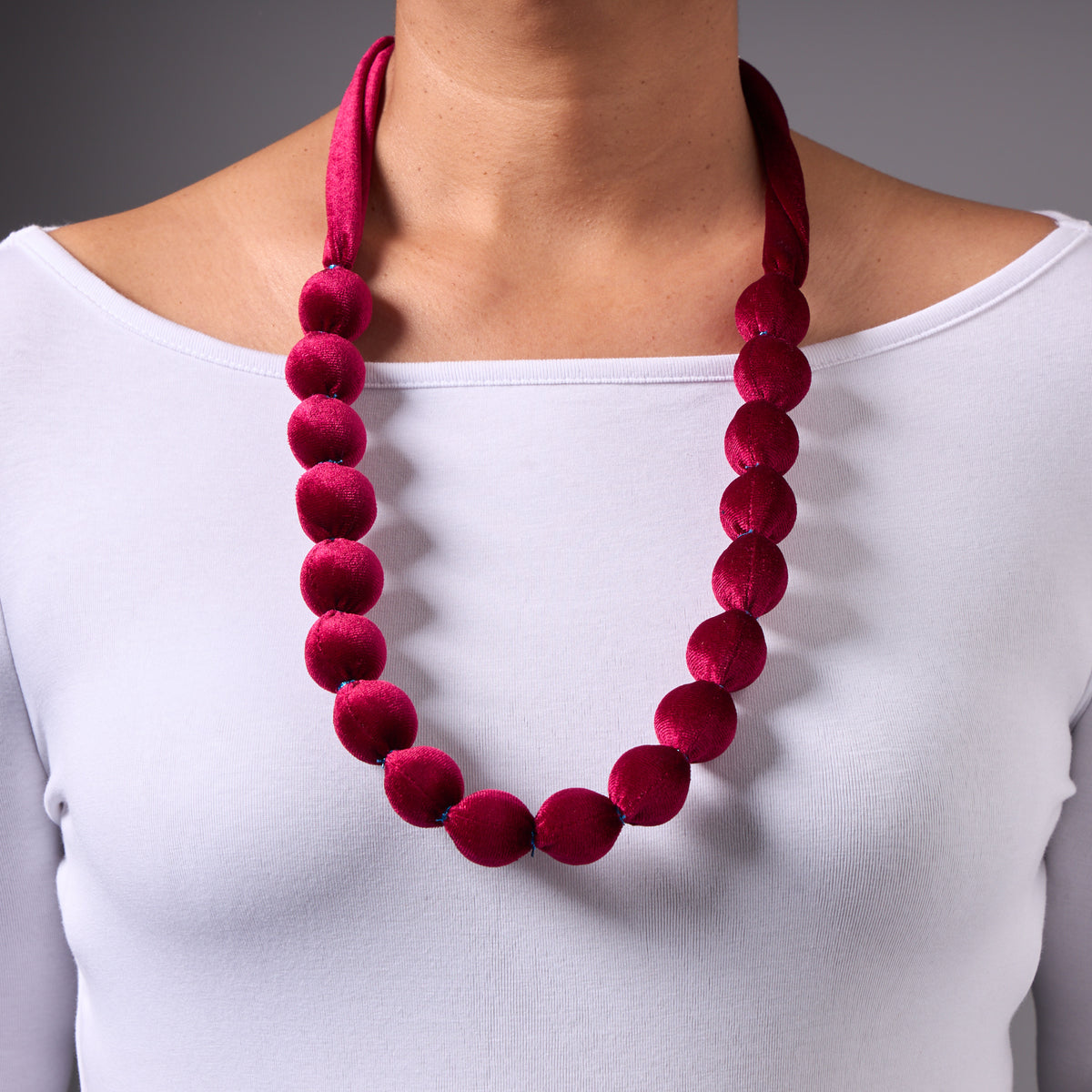 Burgundy Velvet Beads Necklace