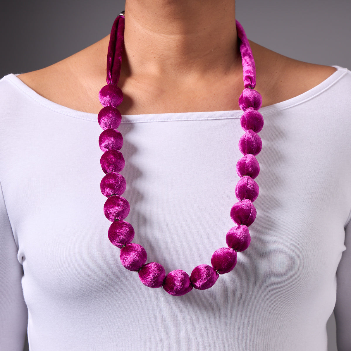 Magenta Velvet Beads Necklace