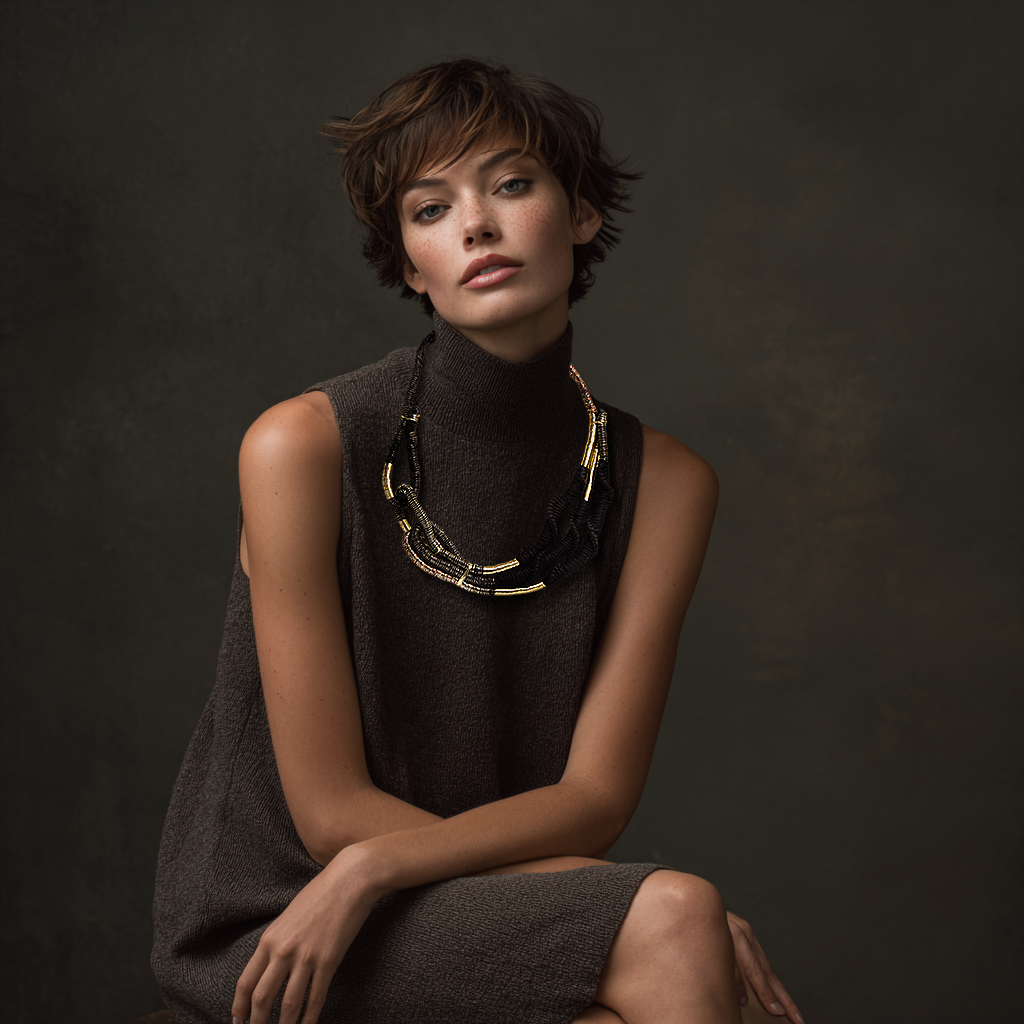 Midnight Loop – Statement textile Necklace