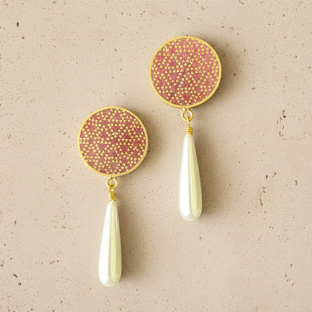 Khatam Knob Pearl Earrings