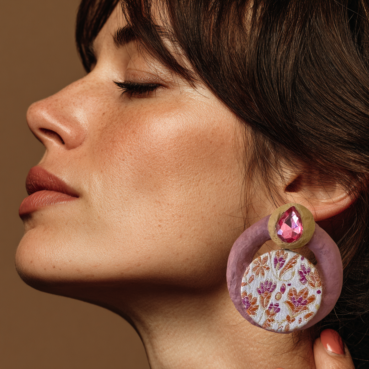 Artisan Paper Mâché Earrings with Textile