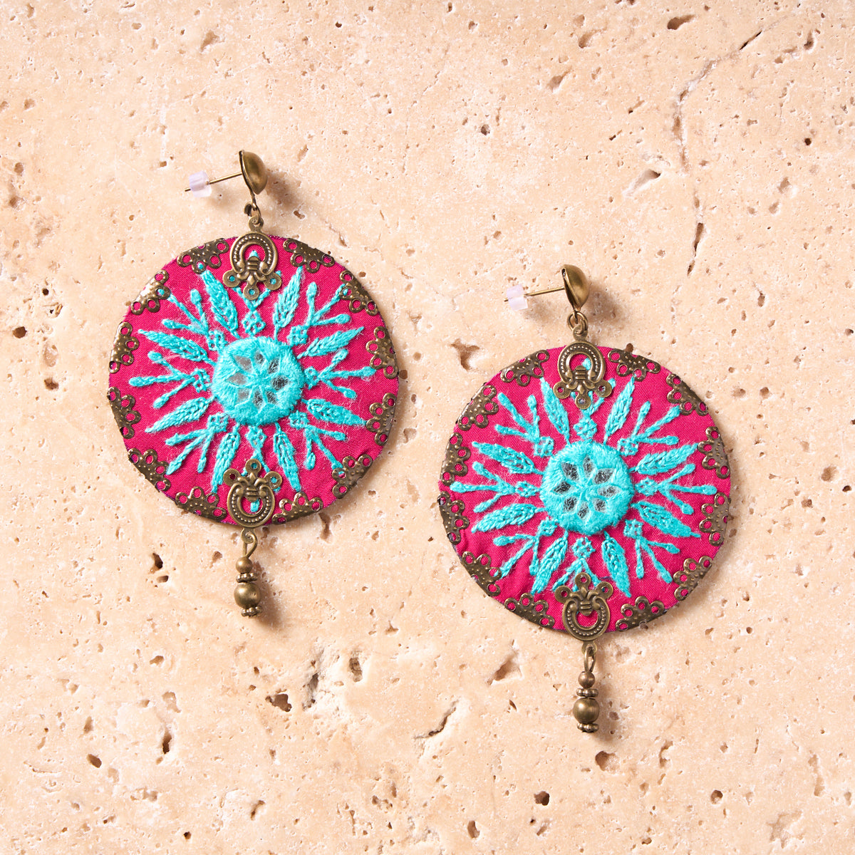 Hand-Embroidered Circular Earrings - MIM6311