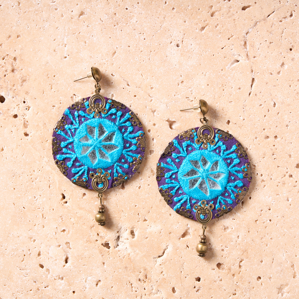 Hand-Embroidered Circular Earrings - MIM6313