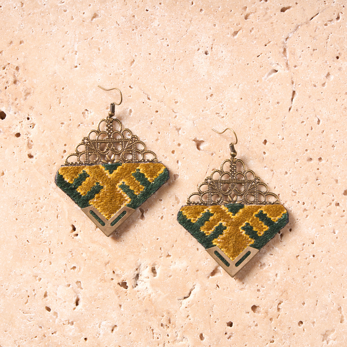 Hand-Embroidered Diamond Shape Earrings