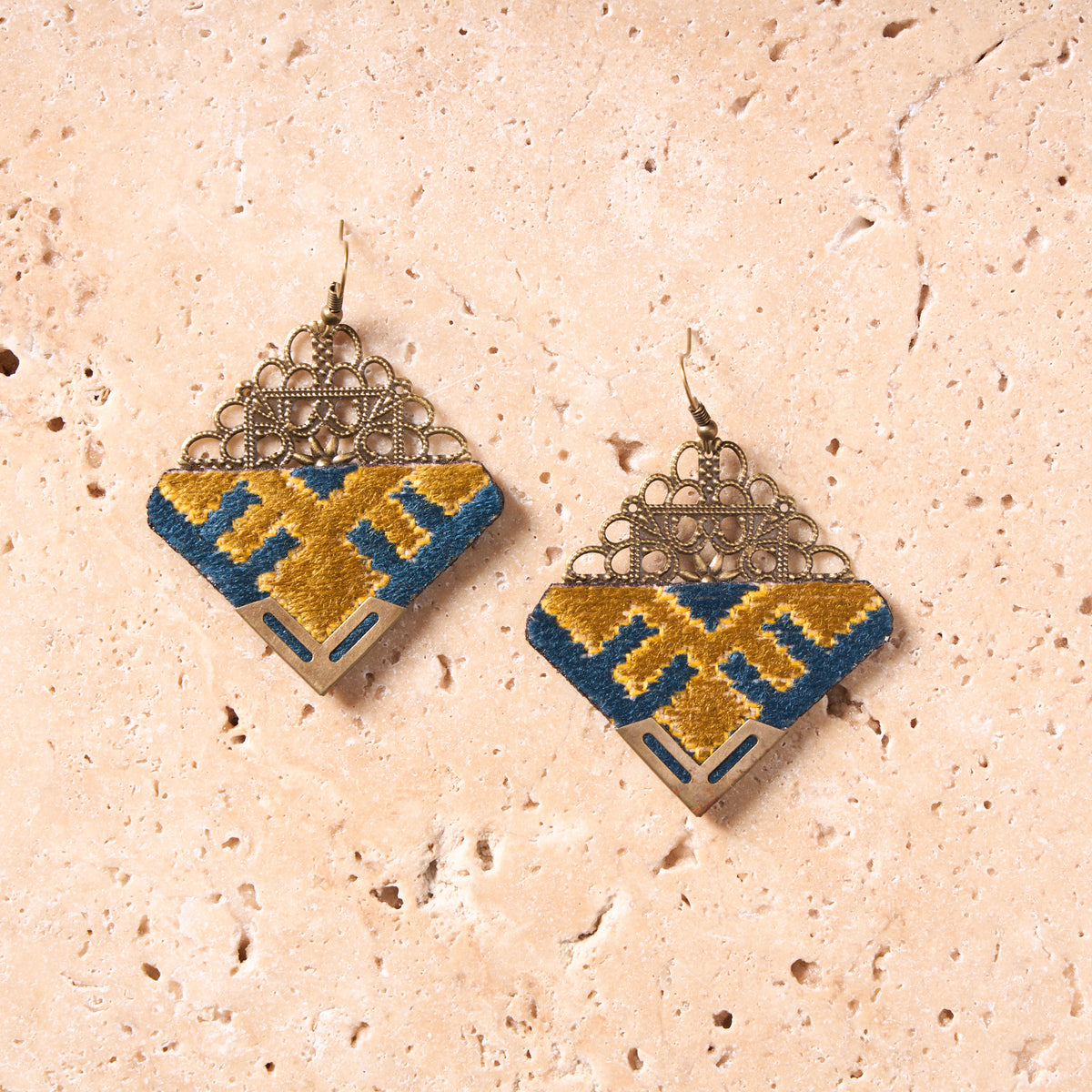 Hand-Embroidered Diamond Shape Earrings