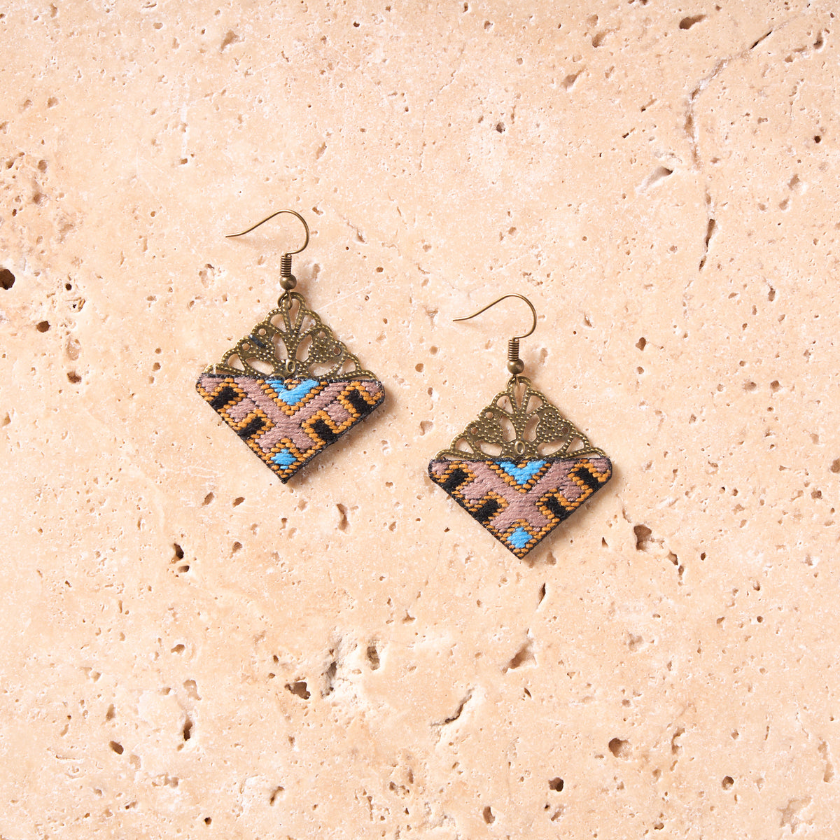 Hand-Embroidered Lightweight Mini Triangle Earrings