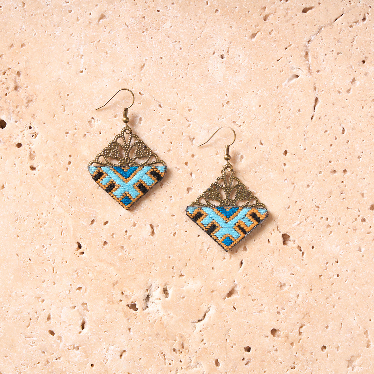 Hand-Embroidered Lightweight Mini Triangle Earrings