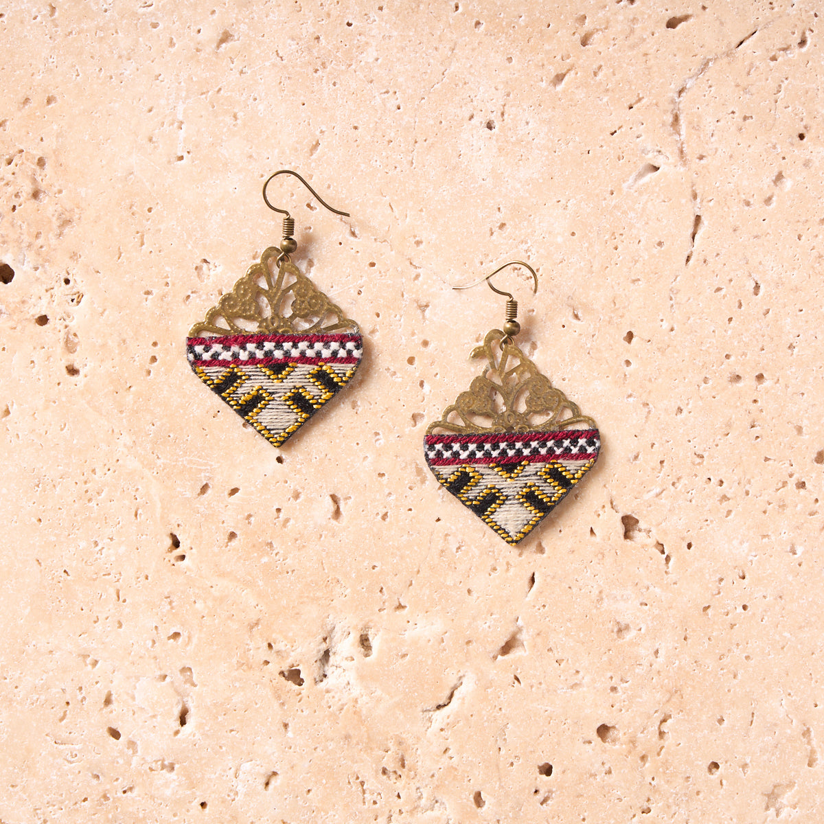 Hand-Embroidered Lightweight Mini Triangle Earrings