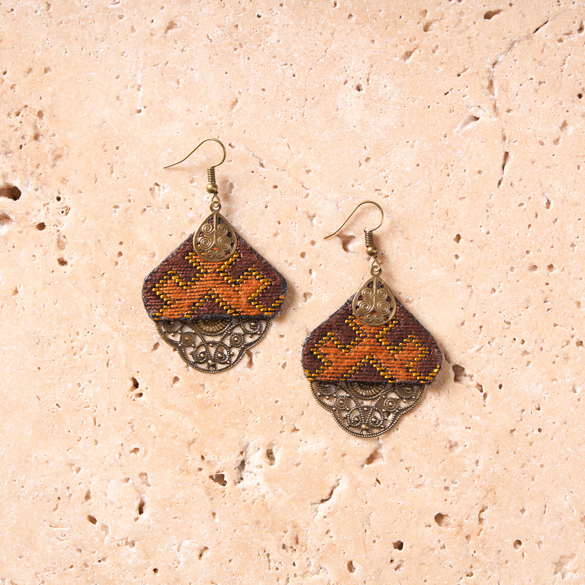 Hand-Embroidered Lightweight Mini Triangle Earrings