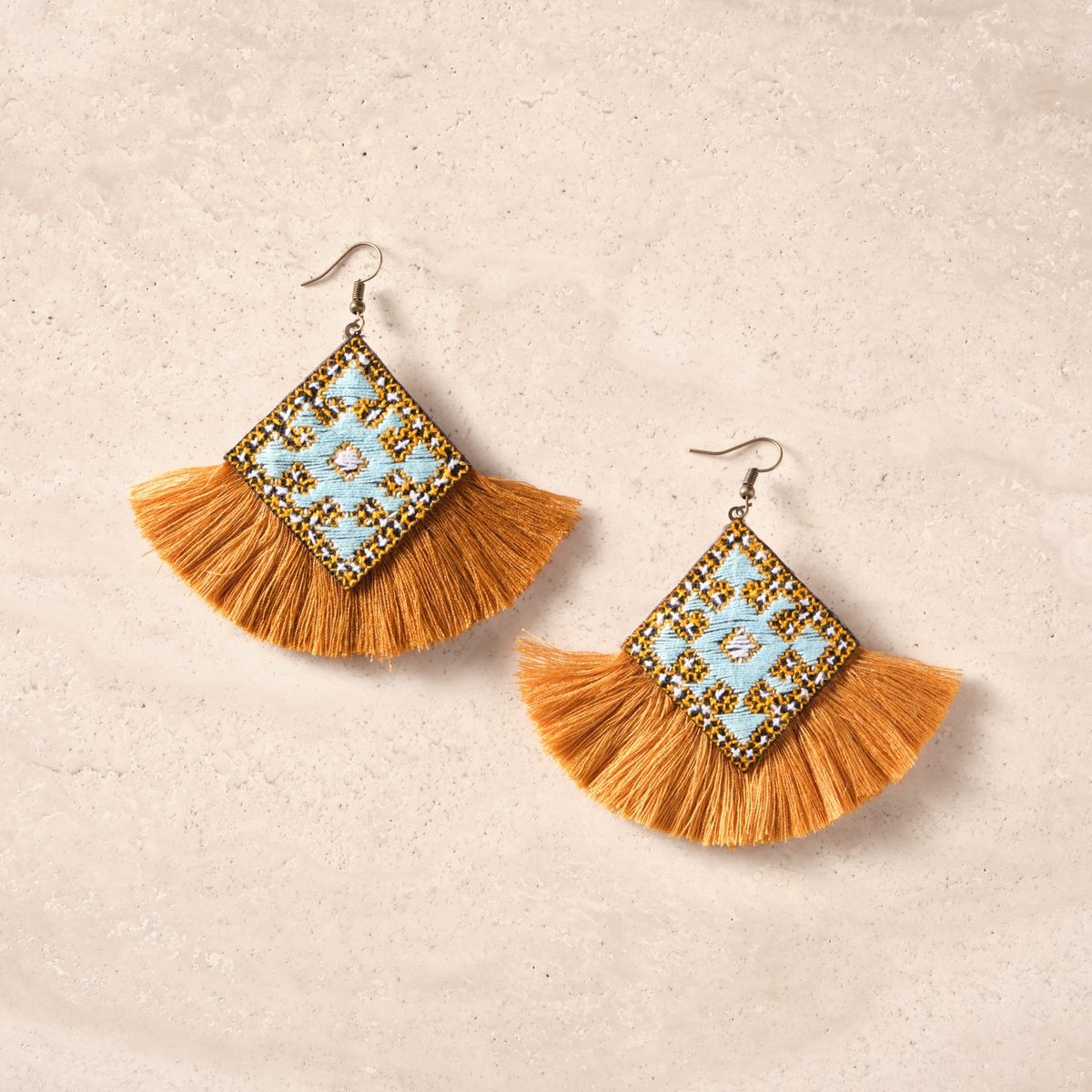 Hand-embroidered Light Blue Earrings
