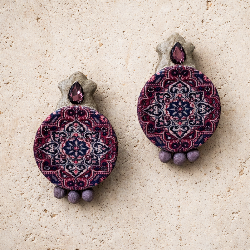 Persian Carpet Echoes Paper Mache Earrings