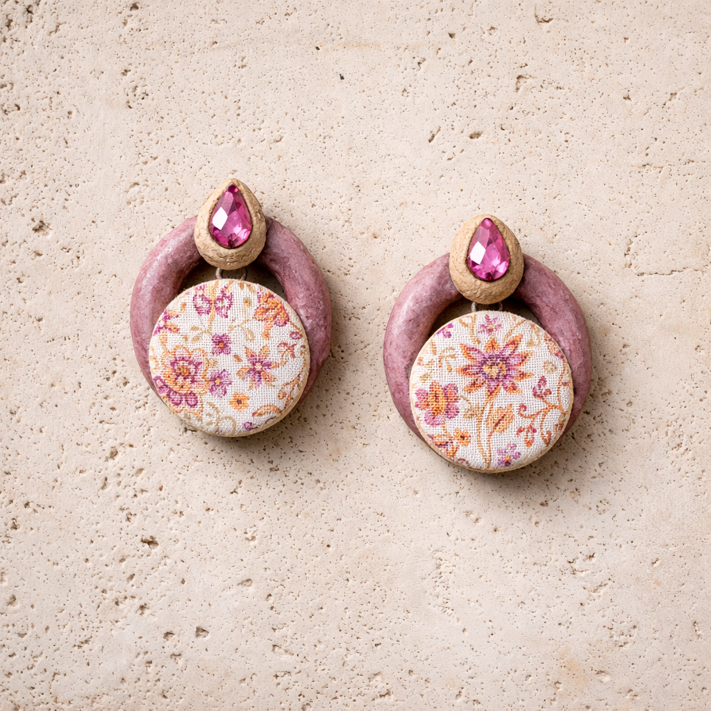 Artisan Paper Mâché Earrings with Textile
