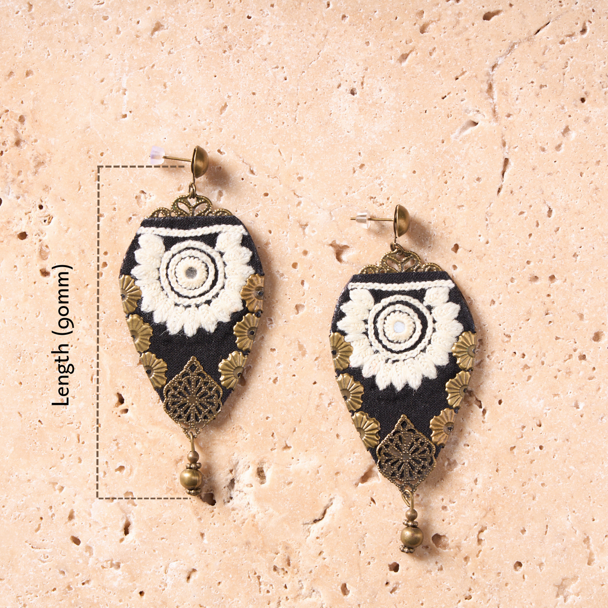 Hand-Embroidered Black and White Earrings - MIM6304