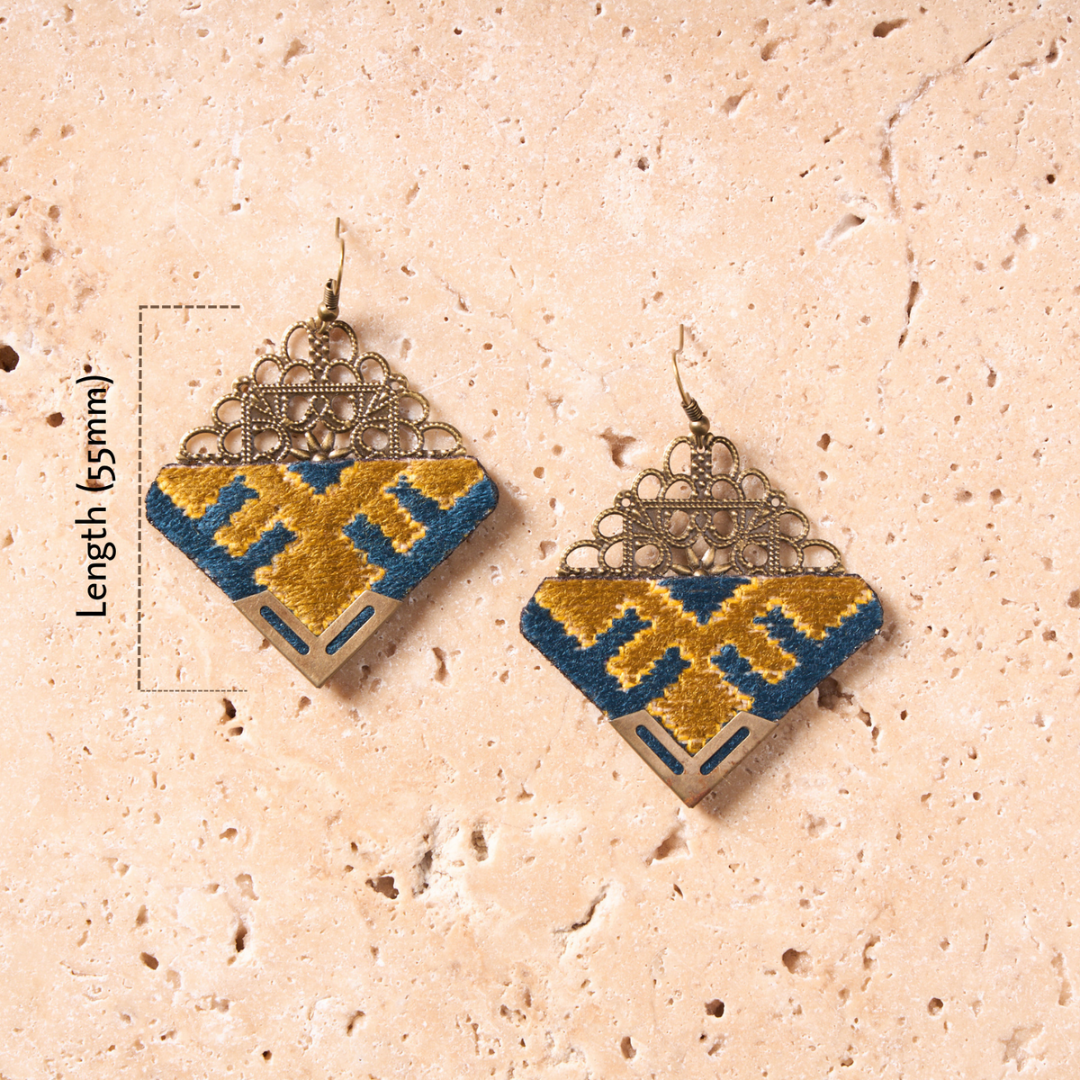 Hand-Embroidered Diamond Shape Earrings