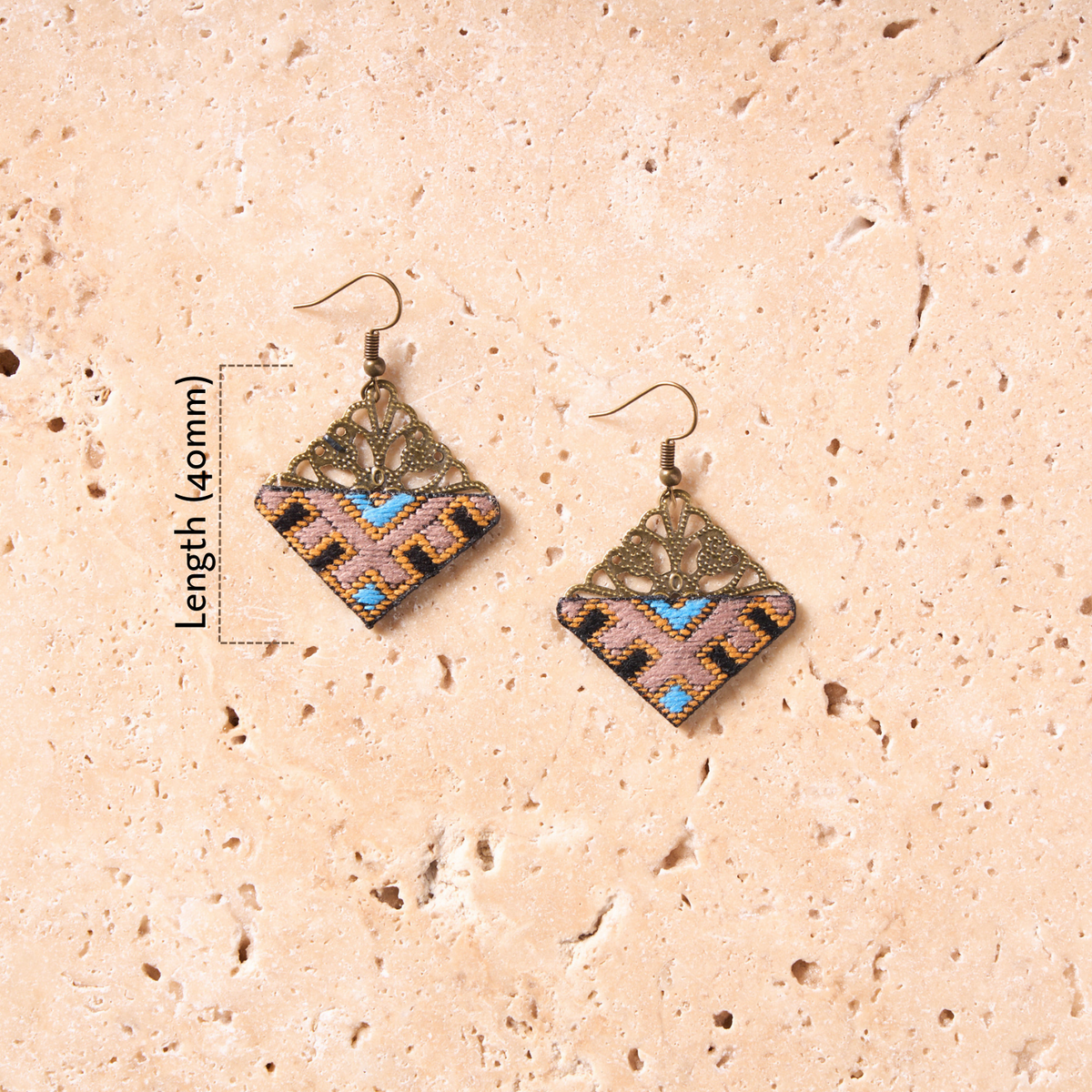 Hand-Embroidered Lightweight Mini Triangle Earrings