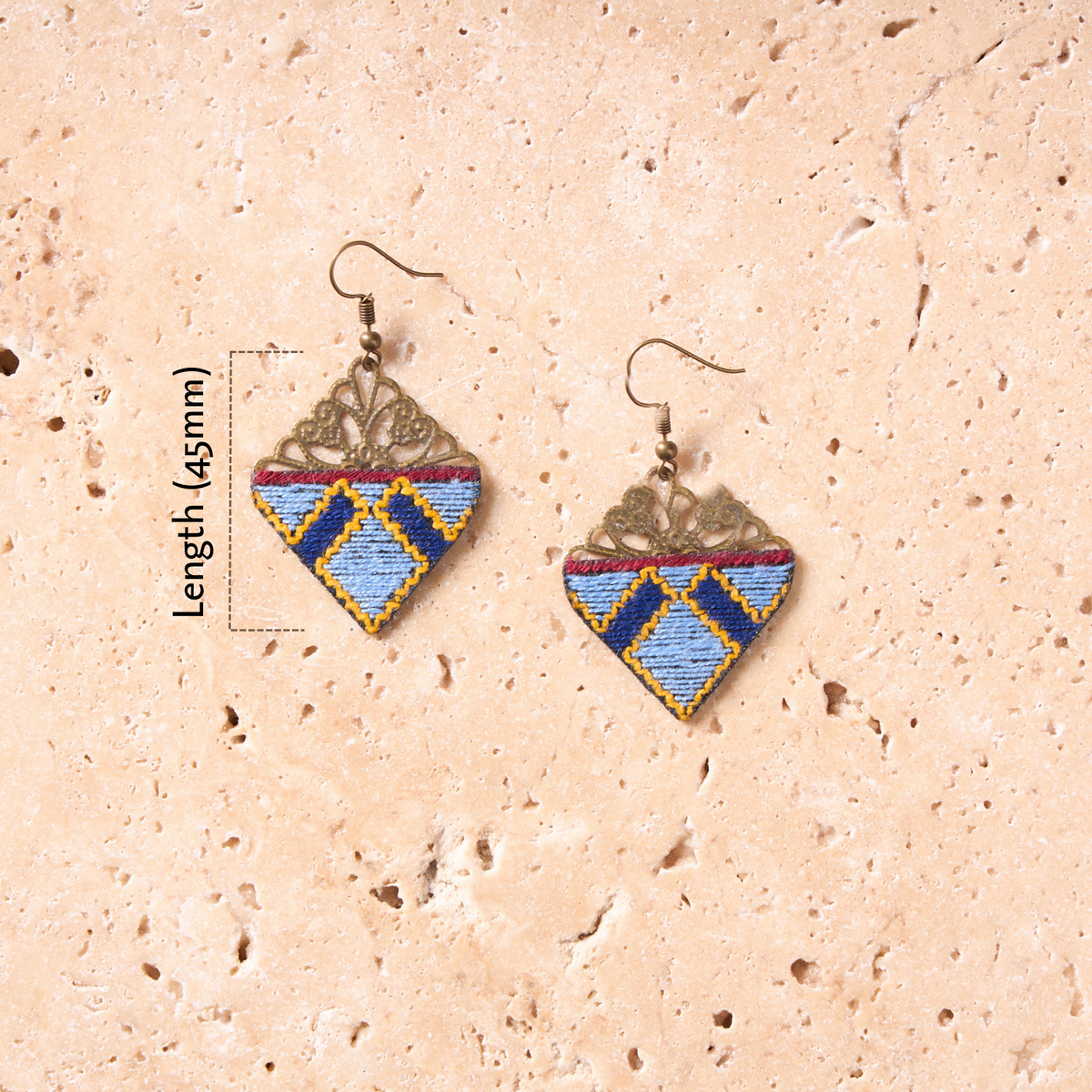 Hand-Embroidered Lightweight Mini Triangle Earrings