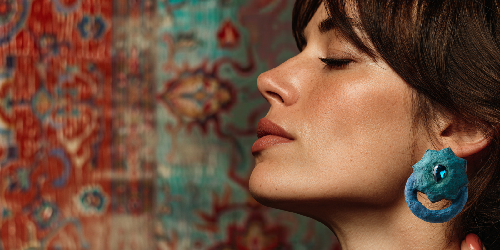 Handmade Paper mache earrings with blue crystal
