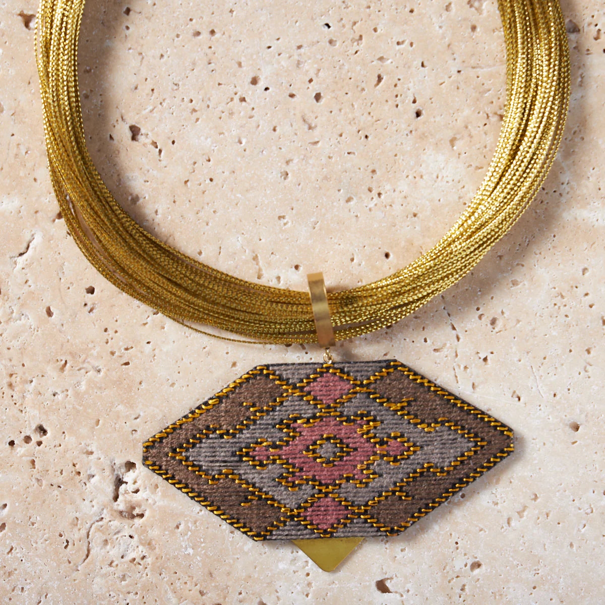 Gold Embroidered Necklace and Earrings Duo