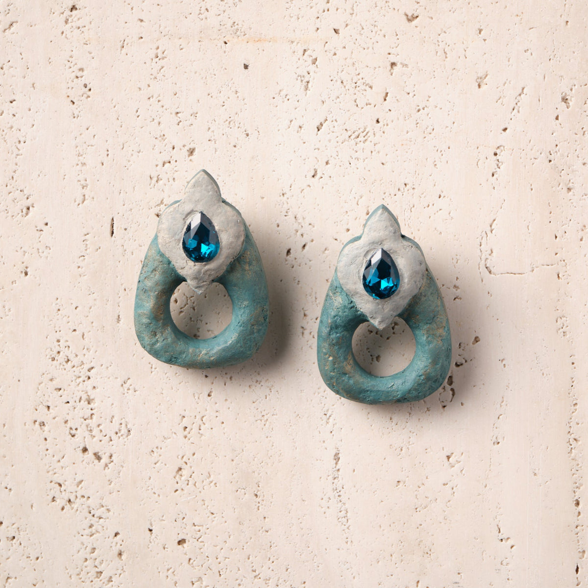 Paper Mache Earrings Blue
