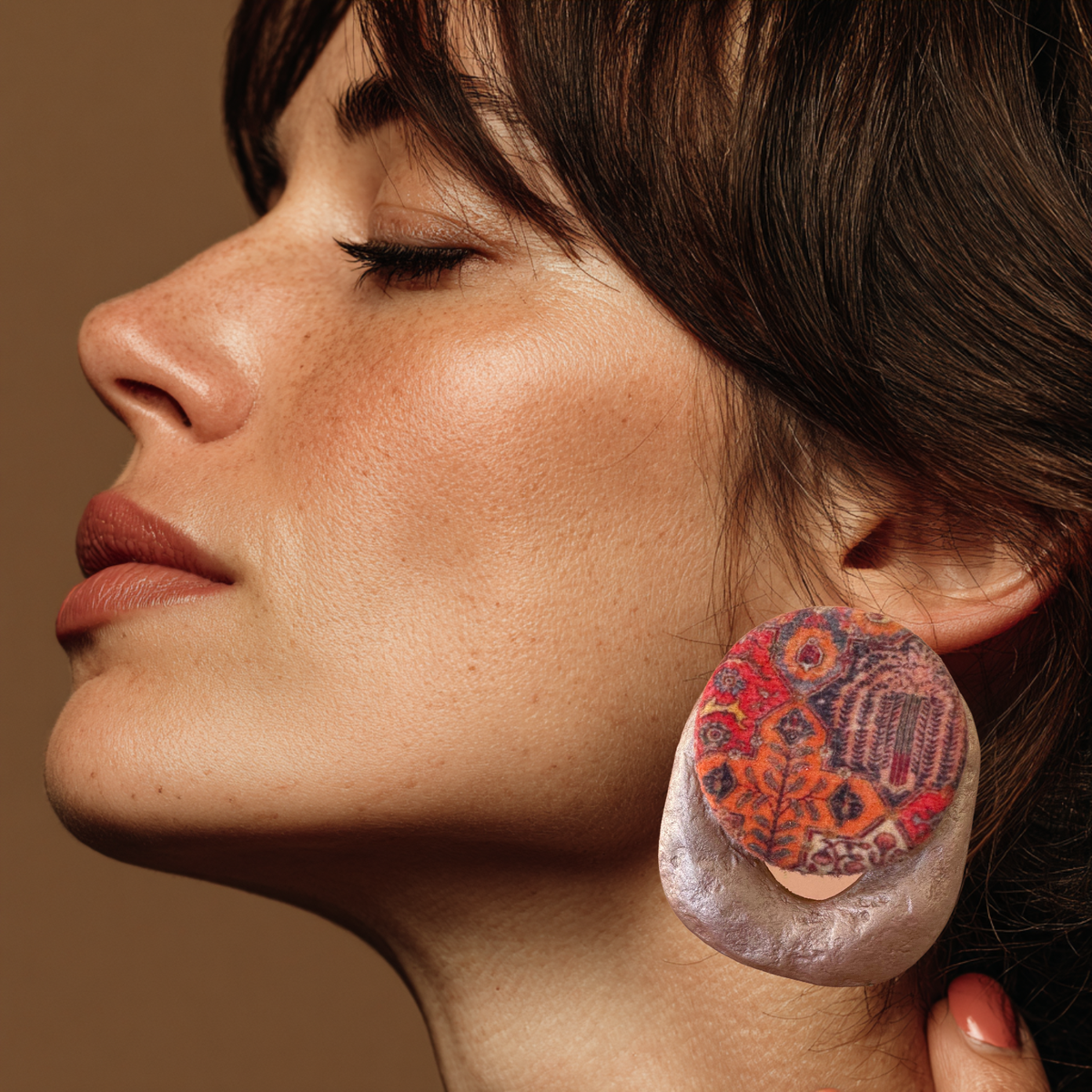 Artisan Paper Mâché Earrings with Textile Motifs