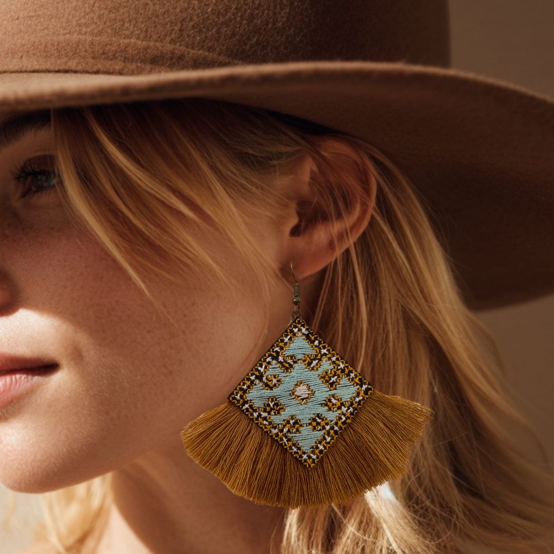 Hand-embroidered Light Blue Earrings