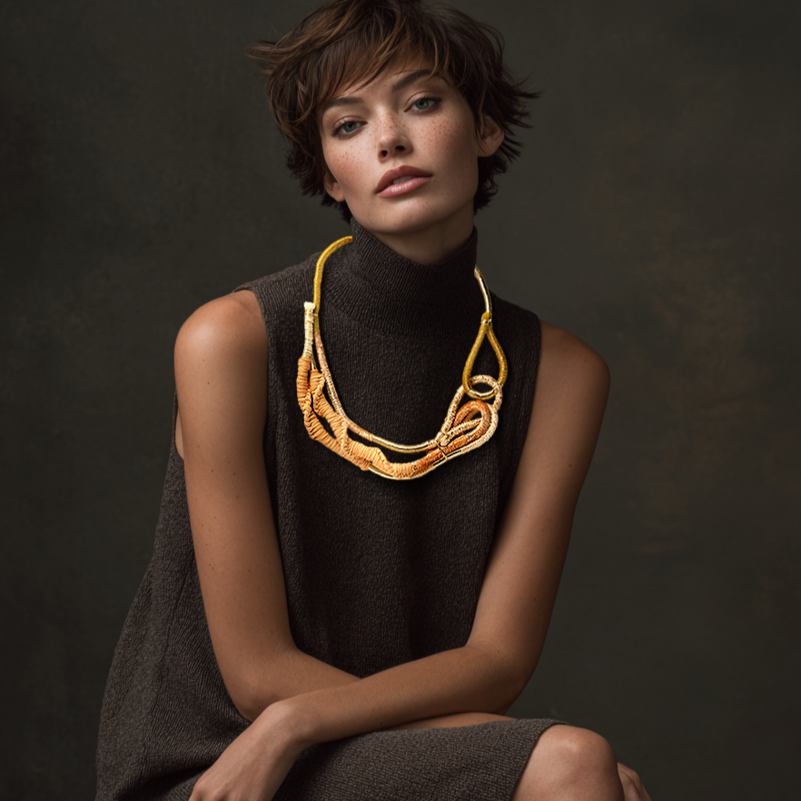 chunky cord statement textile necklace yellow gold
