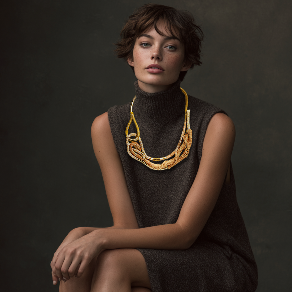 gold yellow chunky cord statement necklace