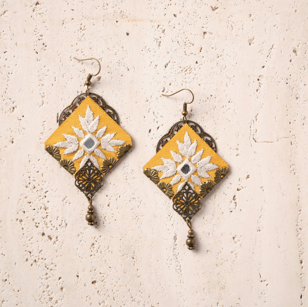 hand embroidered earrings yellow