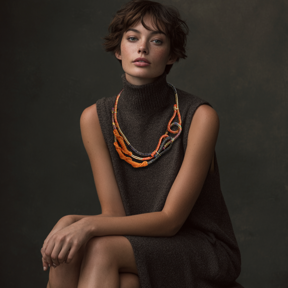 orange cord textile necklace statement