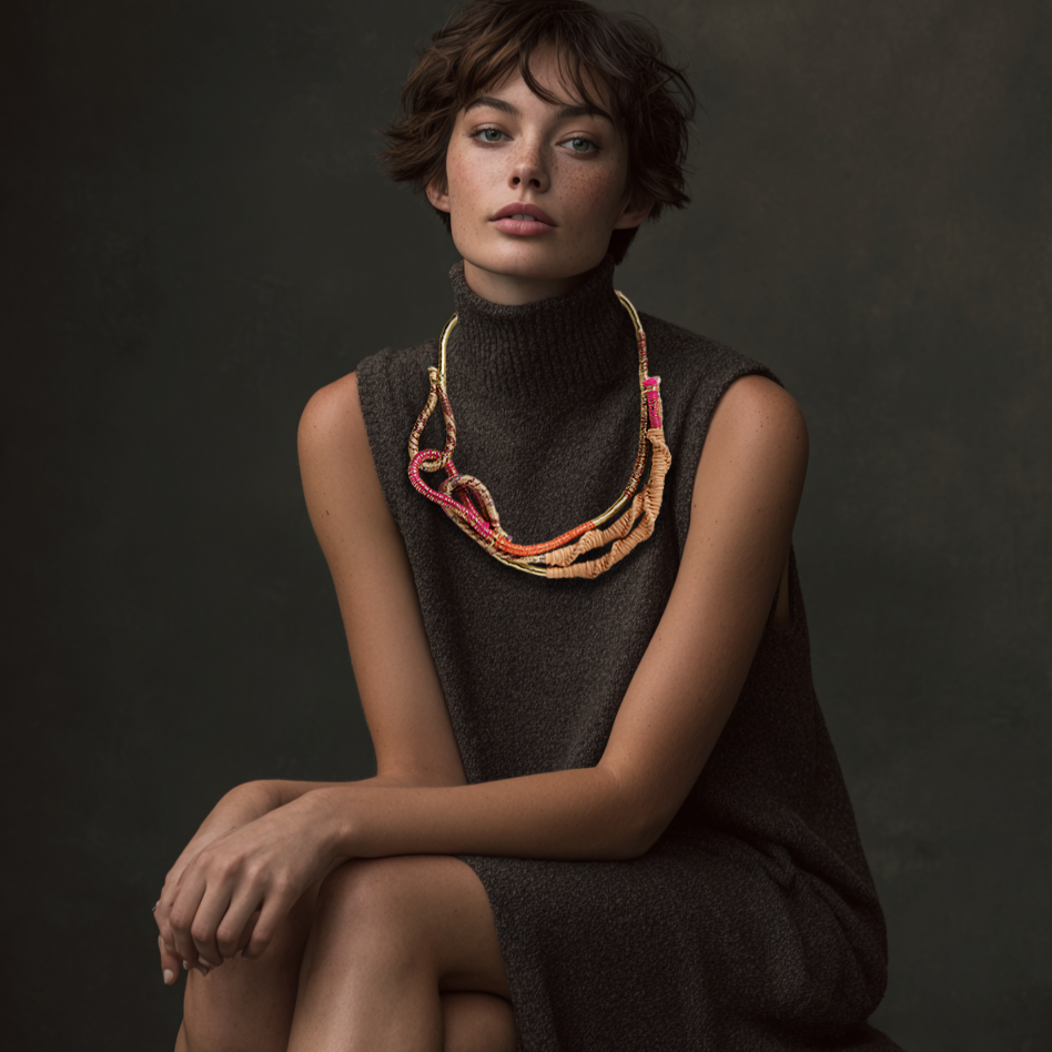pink gold chunky cord necklace