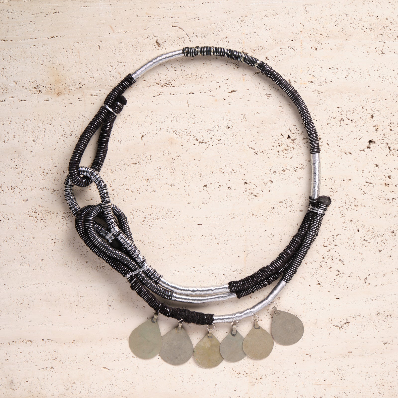 wearable art handmade statement necklace in silver black