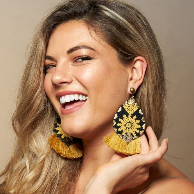 Bohemian Hand Embroidered Earrings With Tassel - MIM3271
