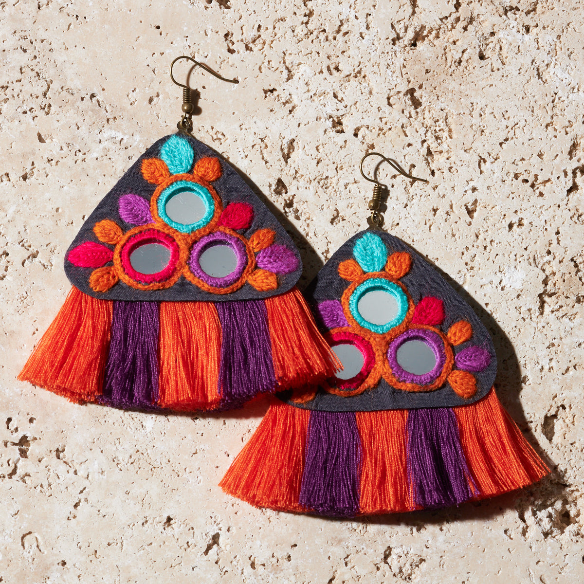 Large Bohemian Tassel Handmade Earrings with Embroidery - MIM2552