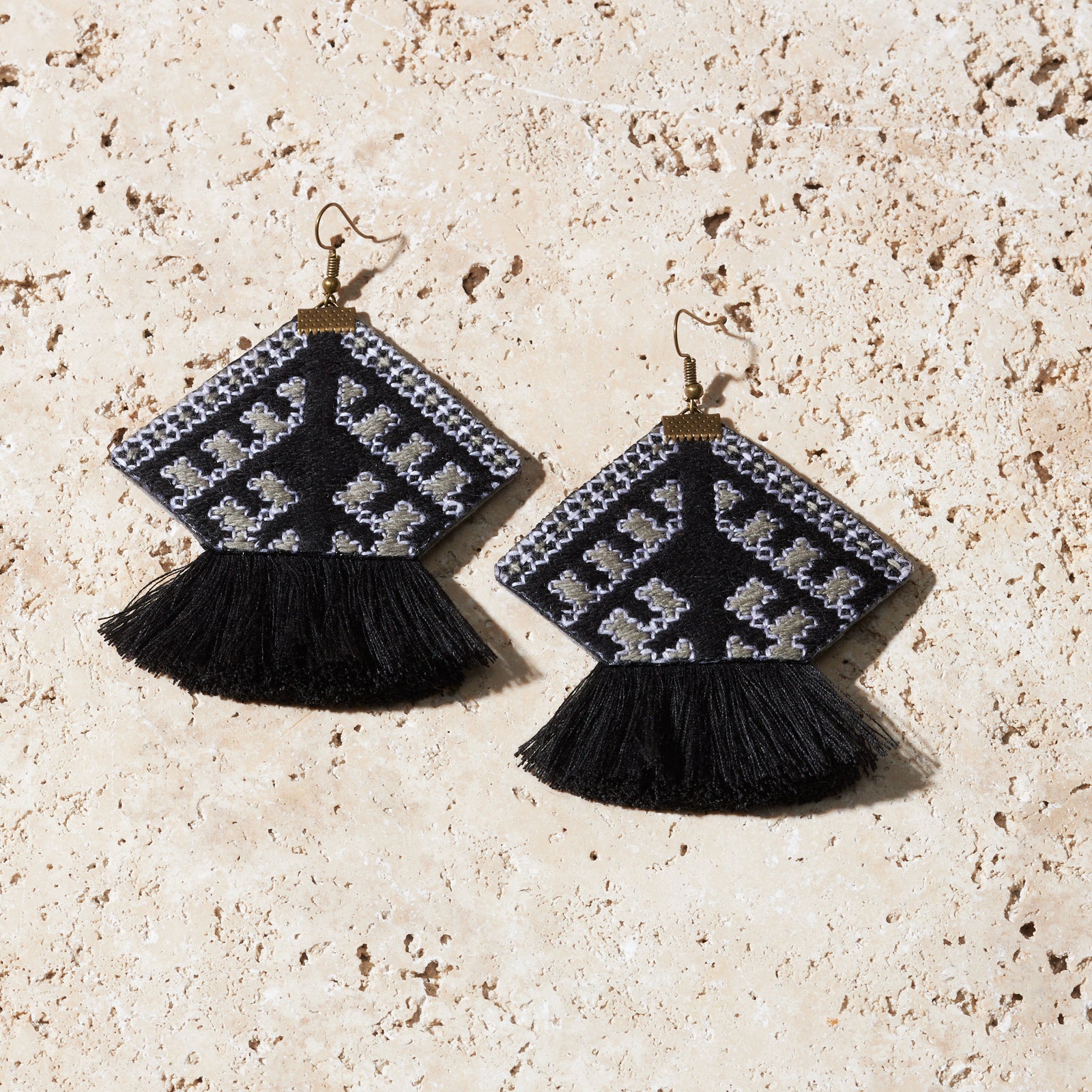 Large Bohemian hand made earrings. Hand embroidered  earrings