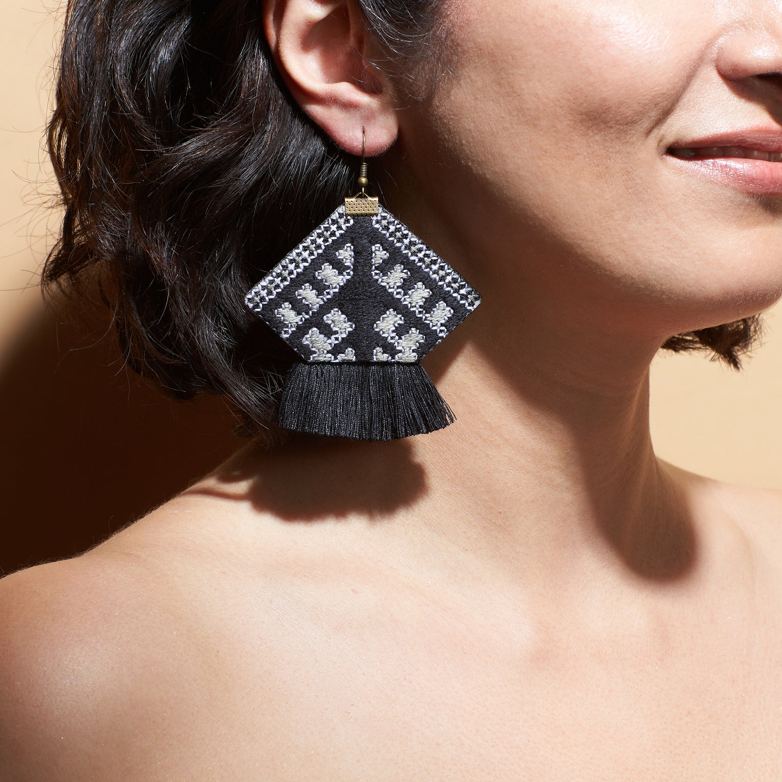 Large Bohemian hand made earrings. Hand embroidered  earrings