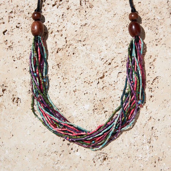 Potpourri MultiStrand Zulugrass & Acacia Wood Necklace Eclectic Lane