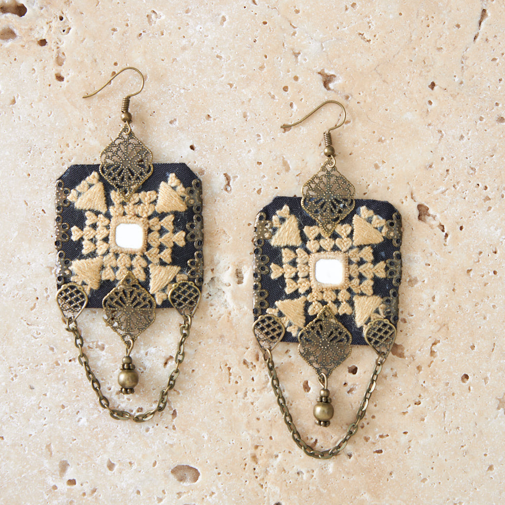 Bohemian Hand Embroidered Earrings With Brass adornment - MIM3280