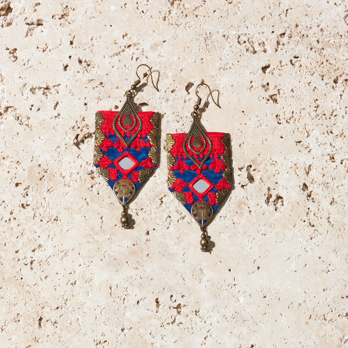 Bohemian hand made earrings. hand embroidered mirror works earrings