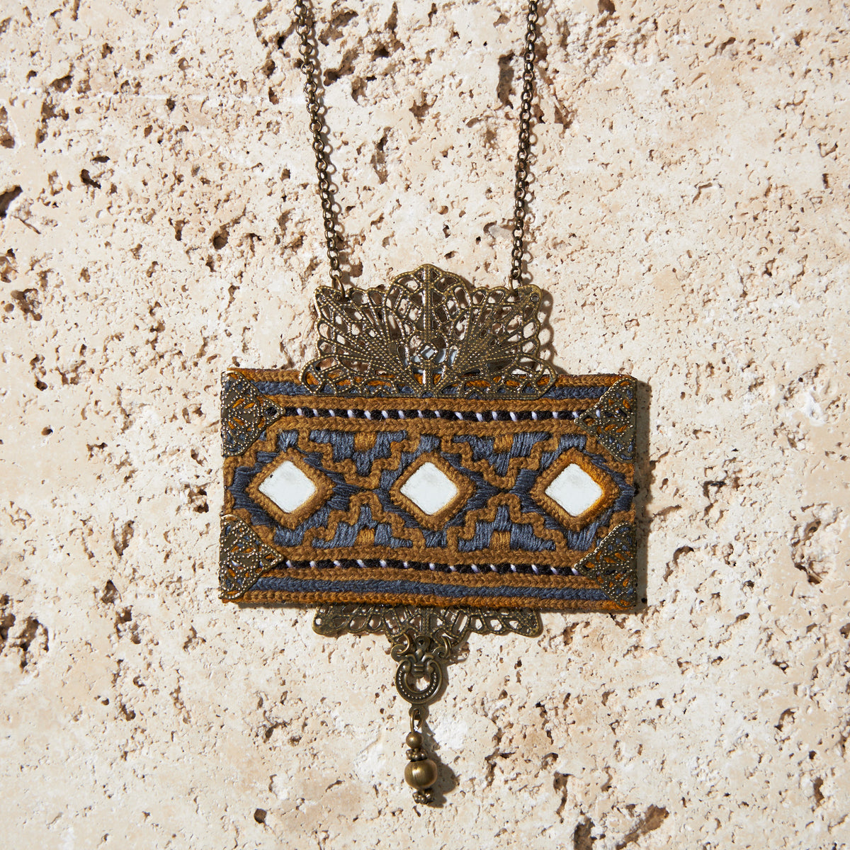 Rectangle Statement Necklace Hand embroidery-MIM3220