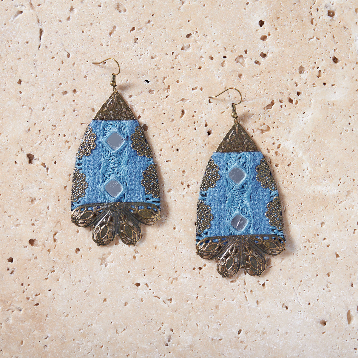Embroidered Blue Earrings - MIM4057