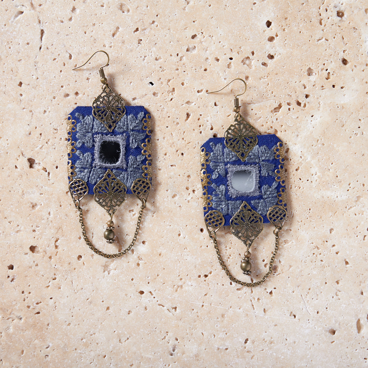 Embroidered Blue Earrings - MIM4058