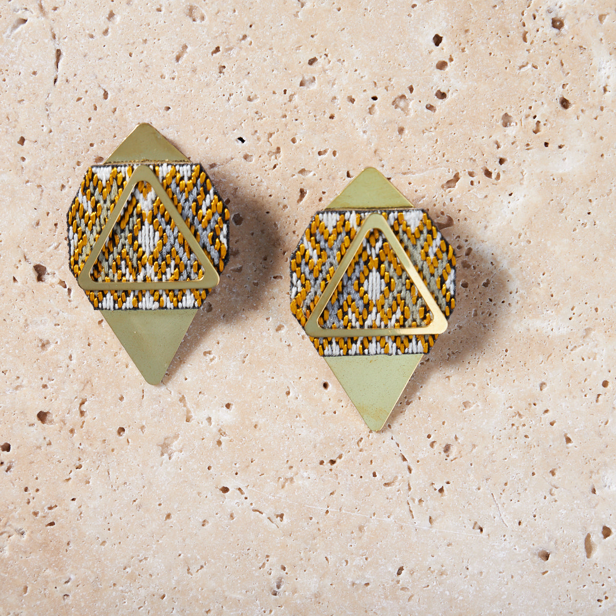 Gold Embroidered Earrings - MIM4063