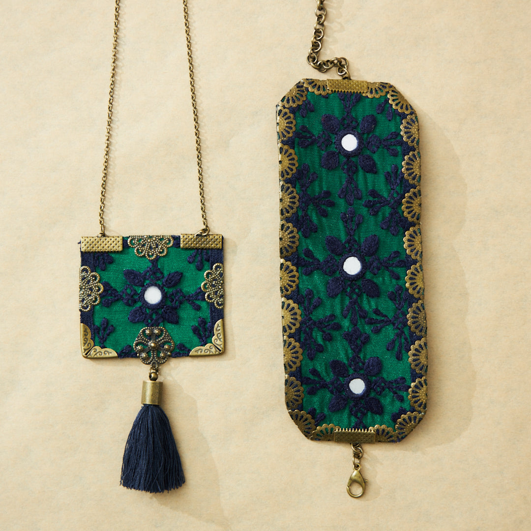 Navy Blue and Green Jewellery Set