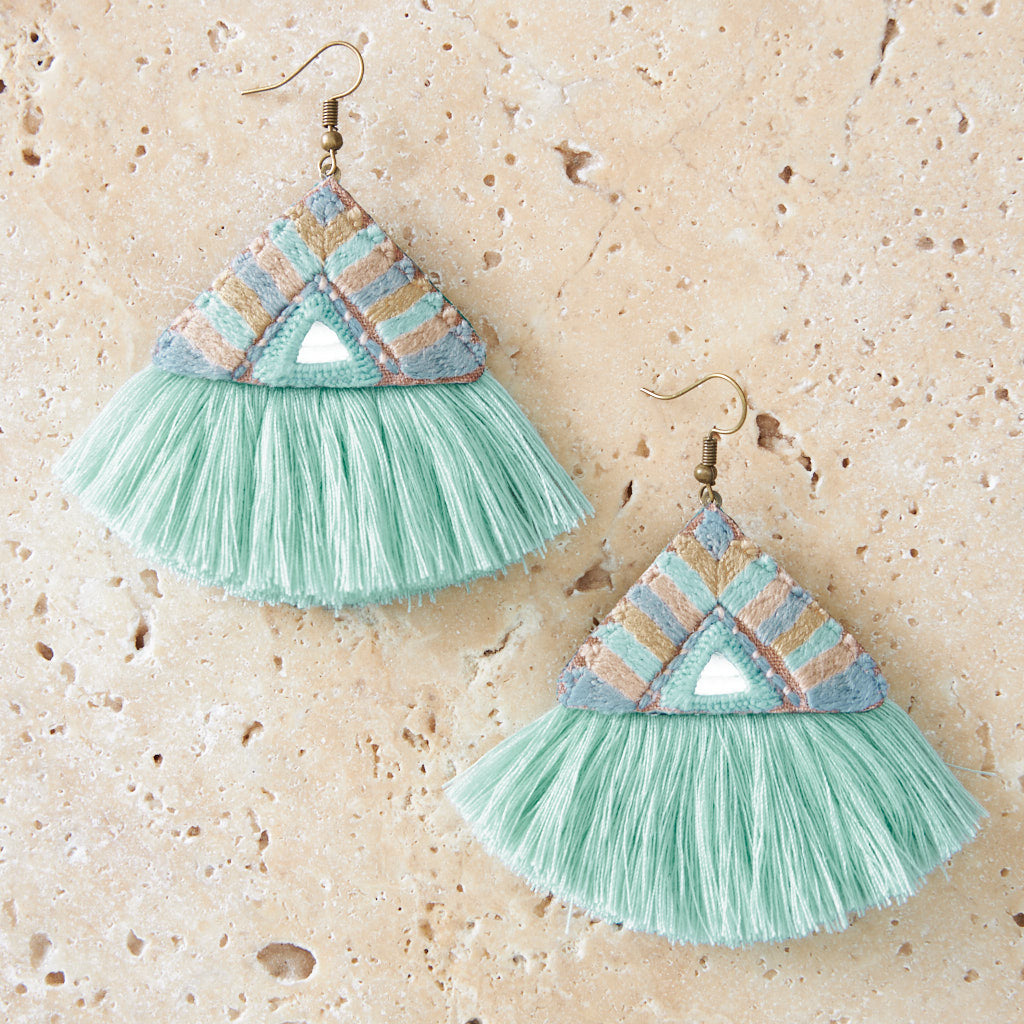 Bohemian Hand Embroidered Earrings With Tassel - MIM3273