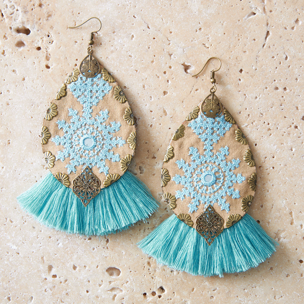 Bohemian Hand Embroidered Earrings With Tassel - MIM3279