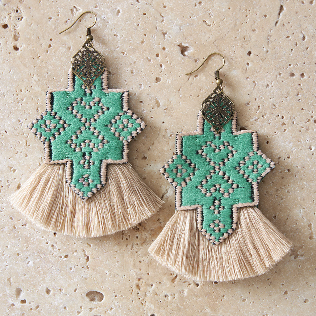 Bohemian Hand Embroidered Earrings With Tassel - MIM3266
